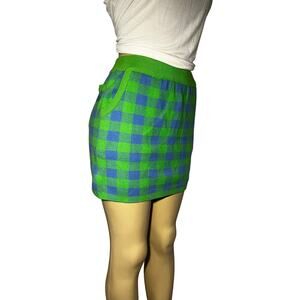WAAC Womens Golf Skirt Gingham Plaid Knit Mini Green & Blue Funky Retro Small